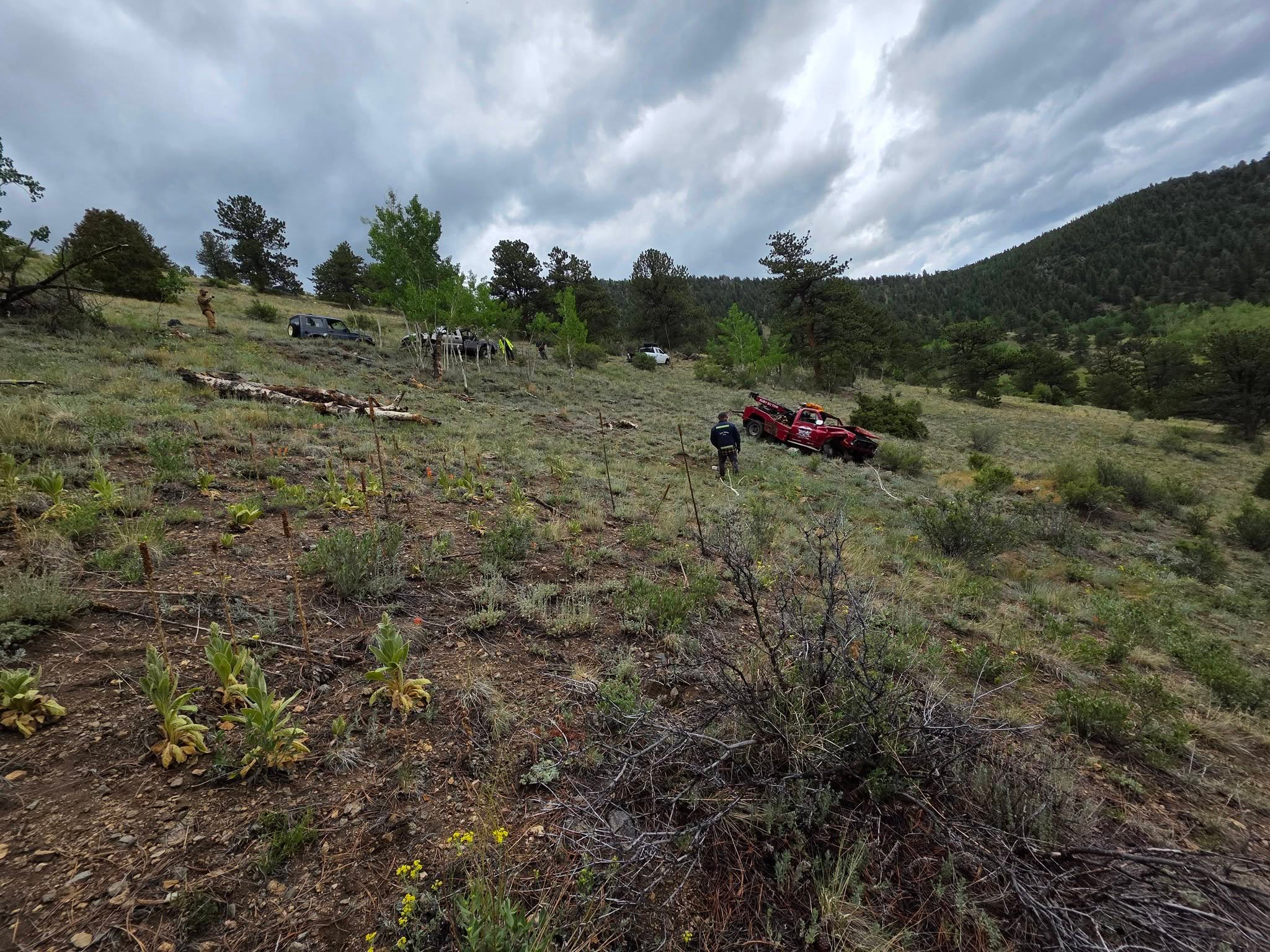 Milo's tow truck wrecked on mountainside