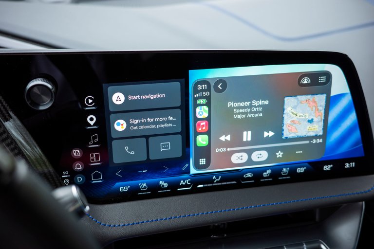 GM's outgoing infotainment interface, as seen in the 2026 Chevrolet Corvette E-Ray where CarPlay is supported.