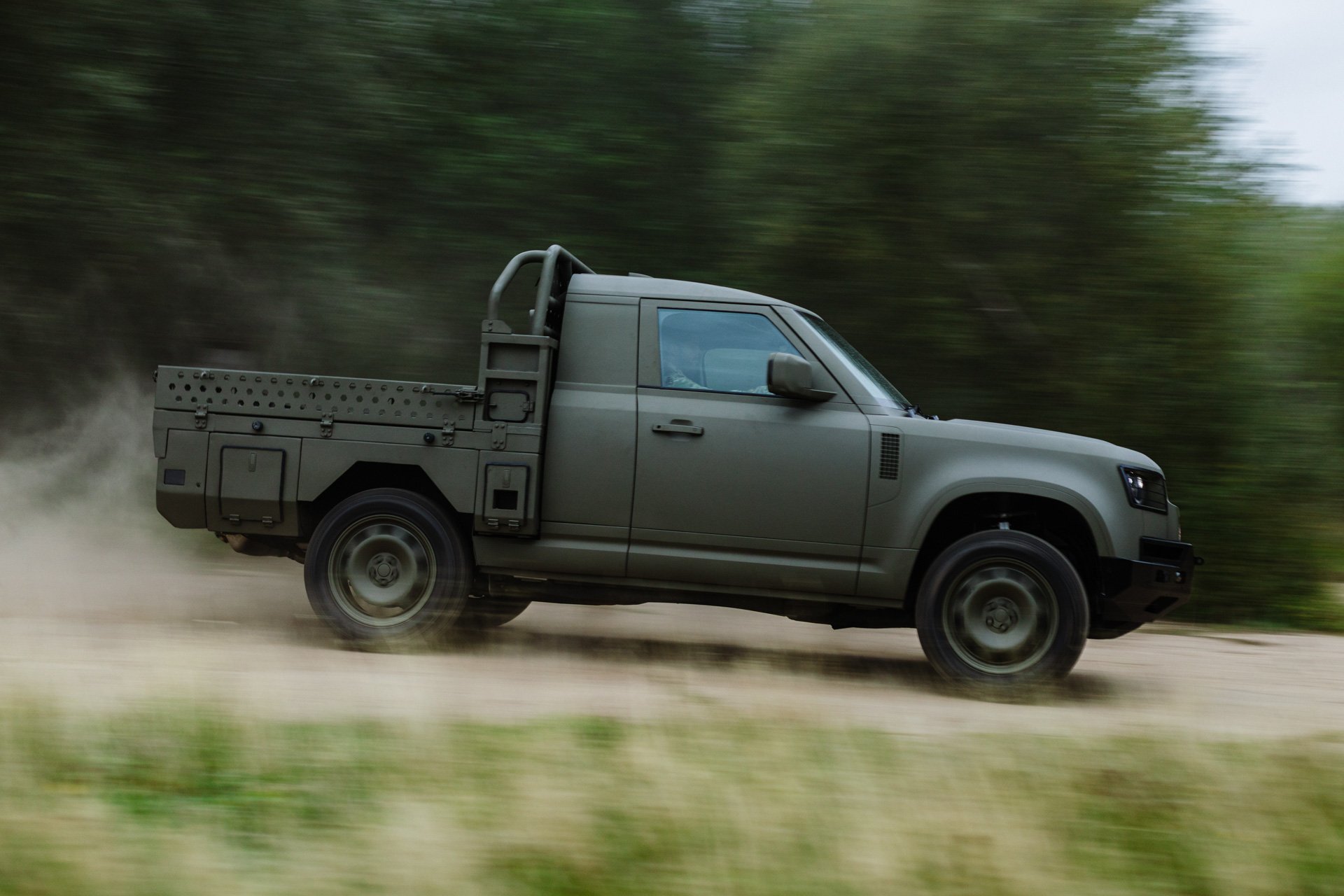 Land Rover Defender military vehicle.
