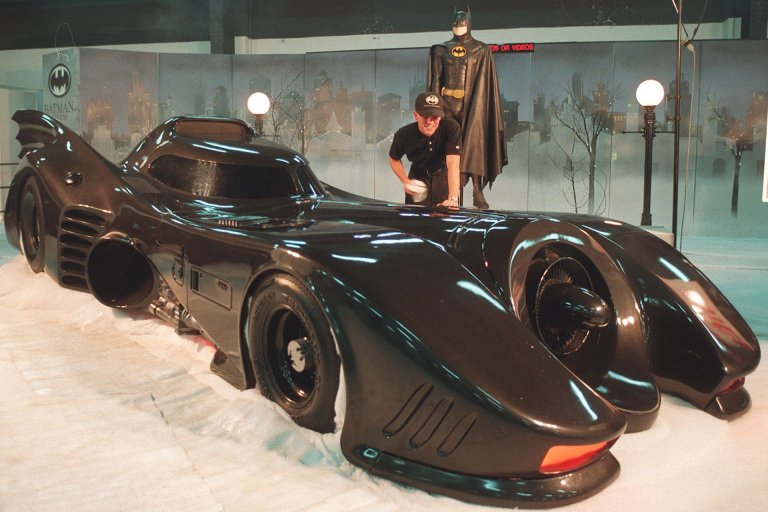 Picture dated 10 december of a technician making final touches on the batmobile 10 December before a trade fair in Taipei. (Photo by - / AFP) (Photo by -/AFP via Getty Images)