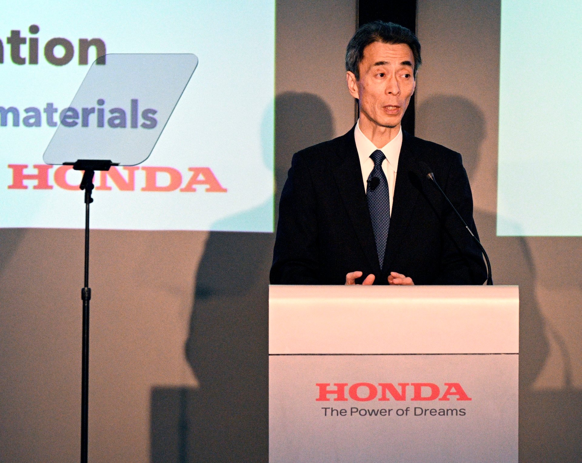 Torrance, CA - March 03: Noriya Kaihara, president & CEO of American Honda Mortor Co., Inc. speaks at an event previewing the companies zero-emission backup power using hydrogen technology and the applications it will have for future vehicles, consumer and commercial, as well as the impact on the environment, from their headquarters in Torrance on Friday, March 3, 2023. (Photo by Brittany Murray/MediaNews Group/Long Beach Press-Telegram via Getty Images)