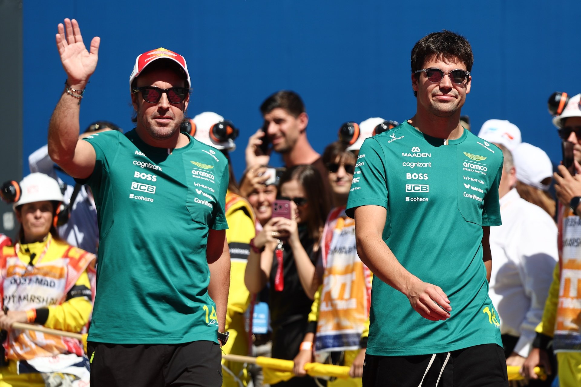 Fernando Alonso and Lance Stroll ahead of the Formula 1 Spanish Grand Prix at Madring in Madrid, Spain on September 13, 2026. (Photo by Jakub Porzycki/NurPhoto)