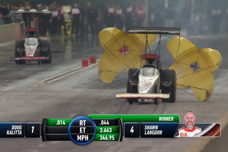 Screenshot of Langdon's NHRA Top Fuel speed record run