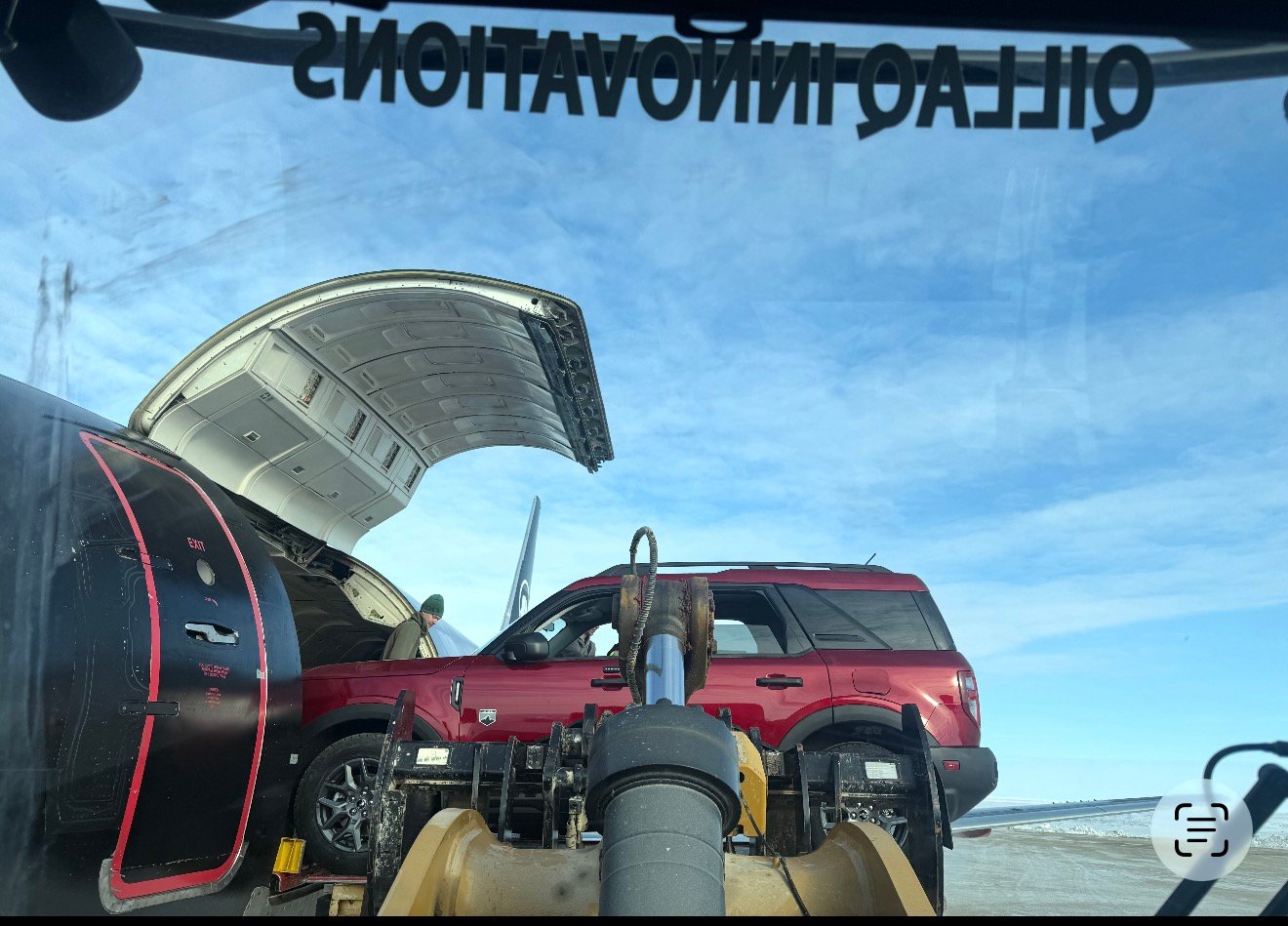 Ford Bronco Sport being unloaded from a Boeing 737-200