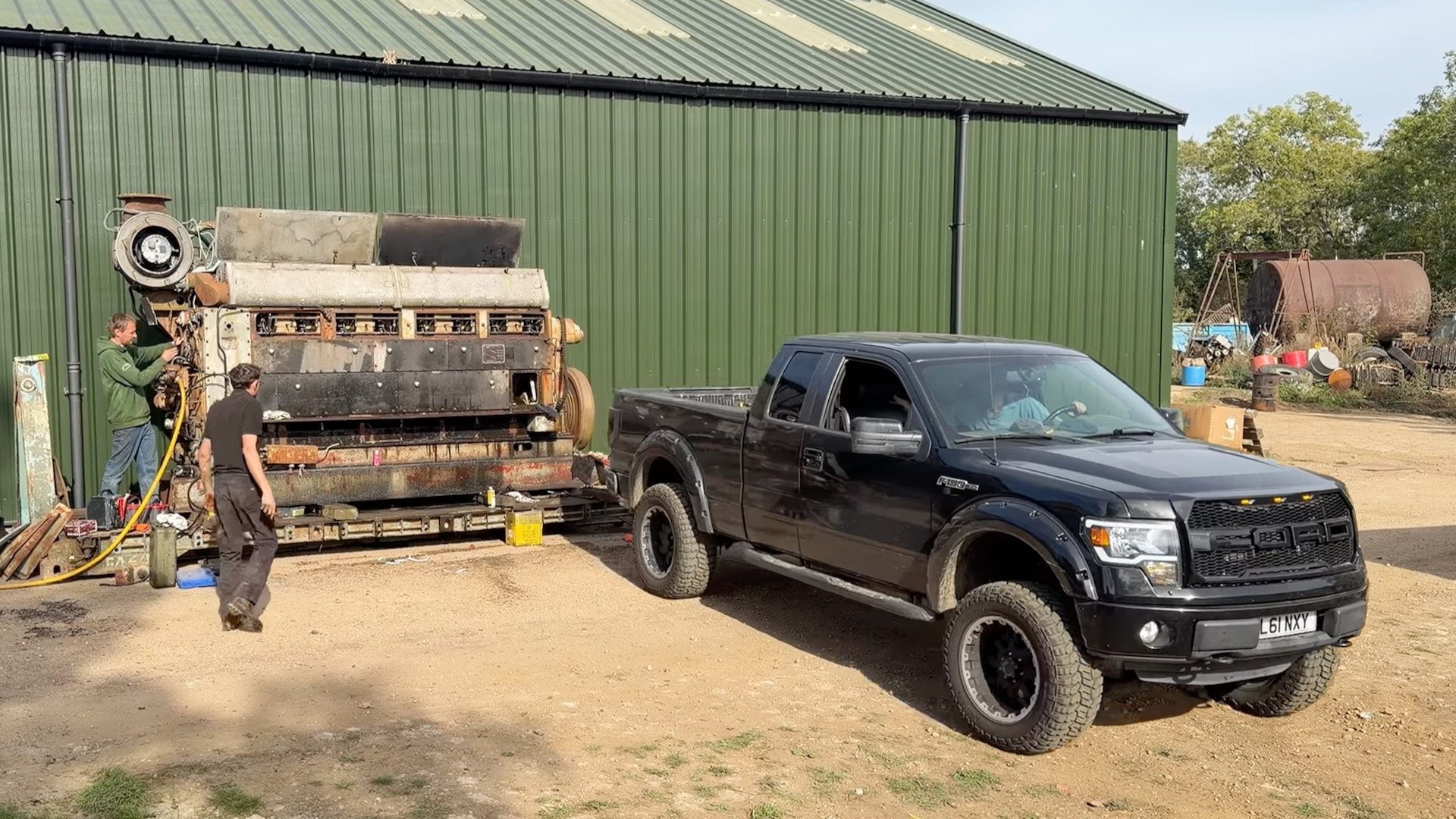 Starting a 102.4-liter engine with a pickup truck