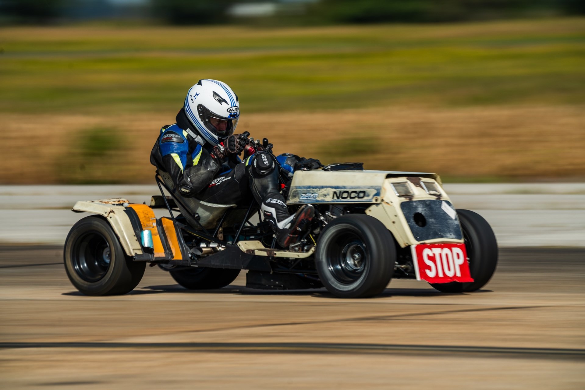 Scratch-built racing lawnmower running a standing mile