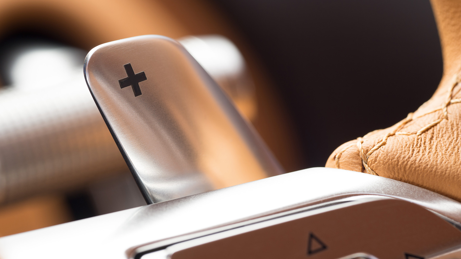 A metal paddle shifter in a Bugatti Chiron.
