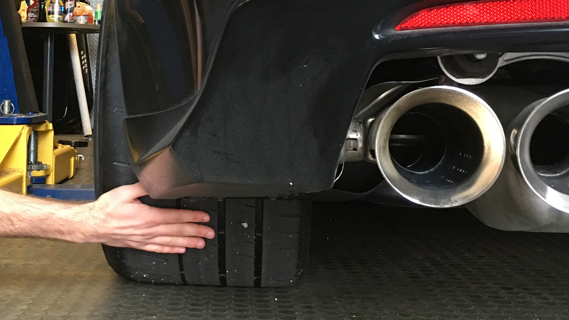 The fat tire of a Chevrolet Camaro ZL1 1LE.