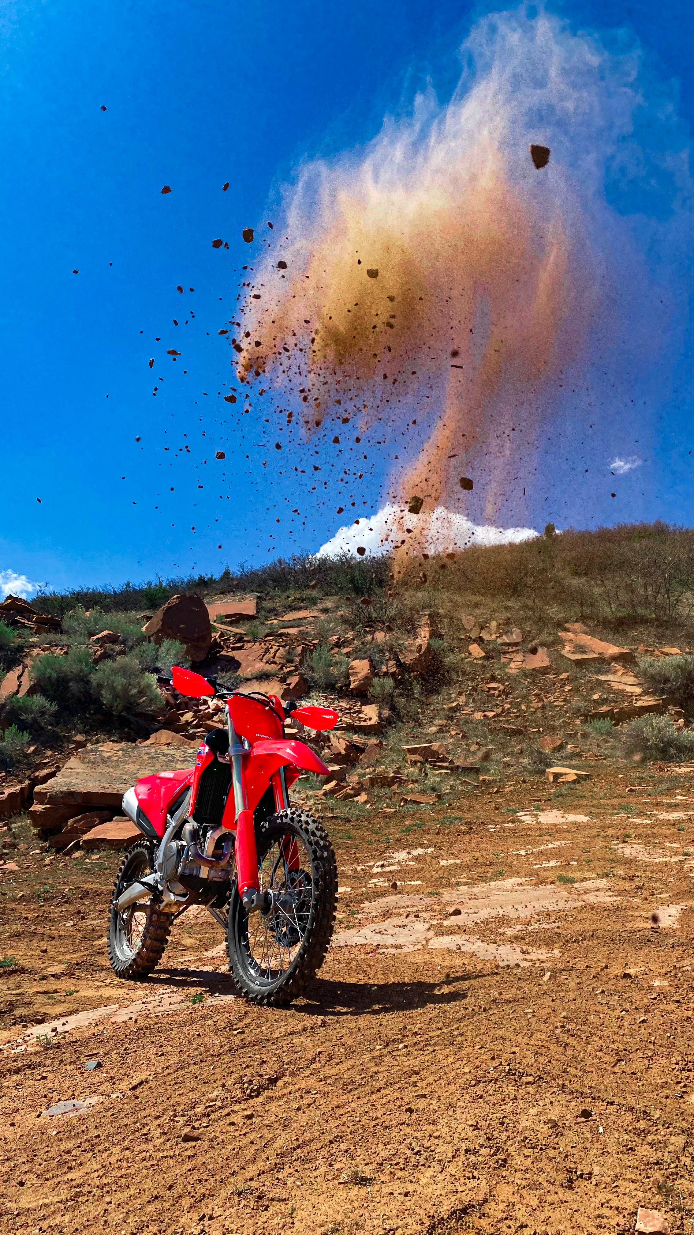 Dirt thrown up to make a nice photo of the CRF450RX.