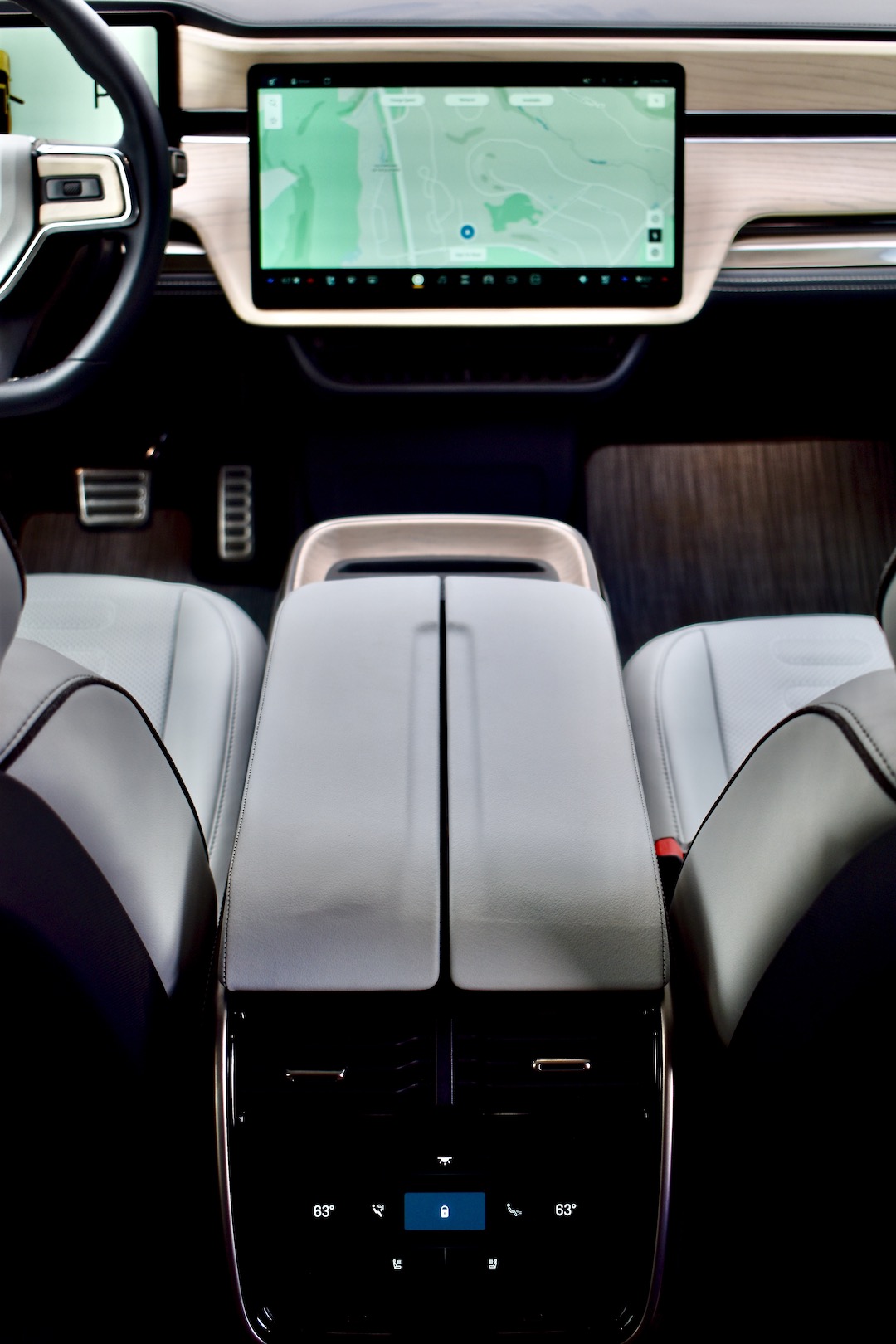 2022 Rivian R1T Launch Edition center console and 16-inch infotainment screen