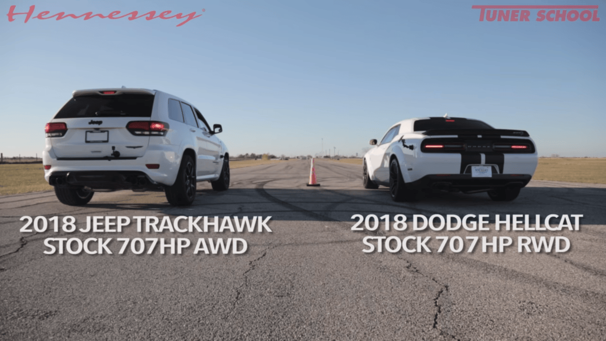 Here's the Grand Cherokee Trackhawk vs. Challenger Hellcat Drag Race ...