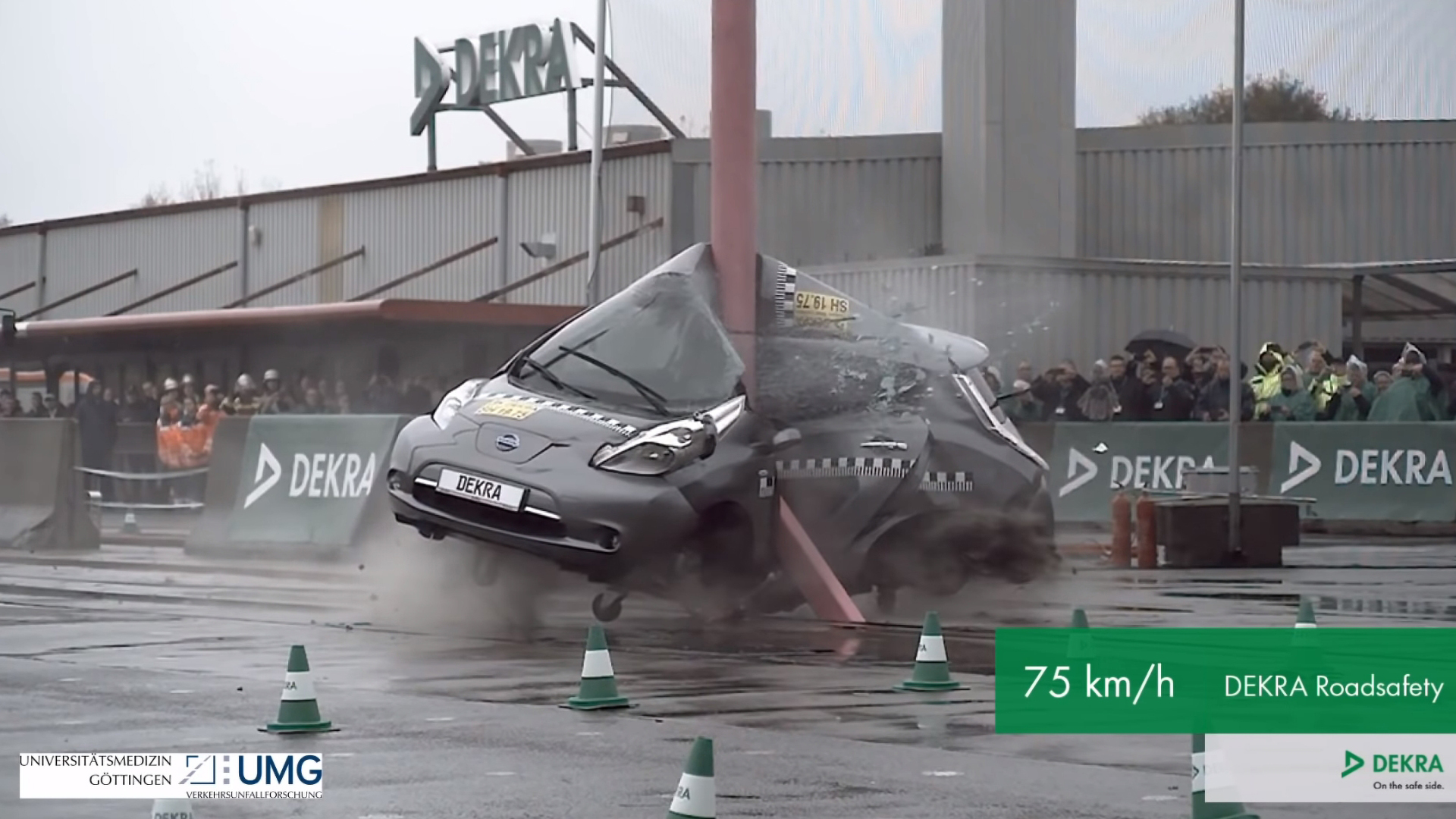 Watching This Nissan Leaf Get Hurled Into a Pole at Speed Will